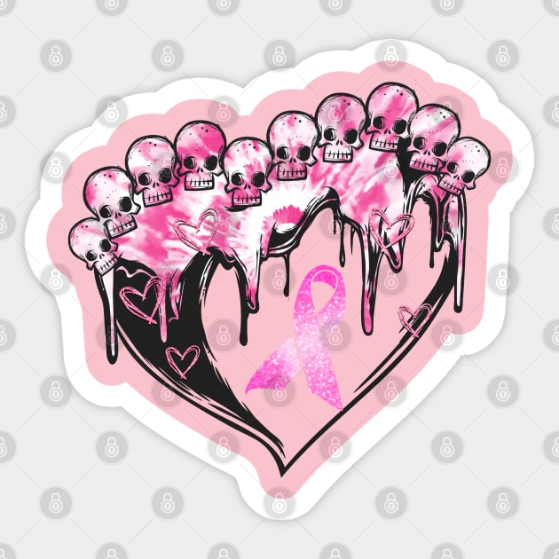 Skull Heart Pink Ribbon Breast Cancer Halloween Sticker by Gendon Design